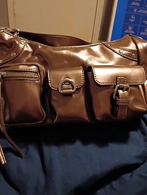 Women's Brown Faux-Leather Multi-Pocket Shoulder Bag